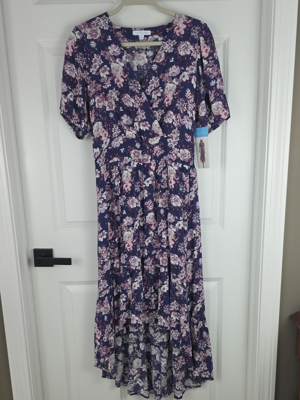 Draper James Floral Wrap Babydoll Midi Summer Dress Size Small - Purple Pink